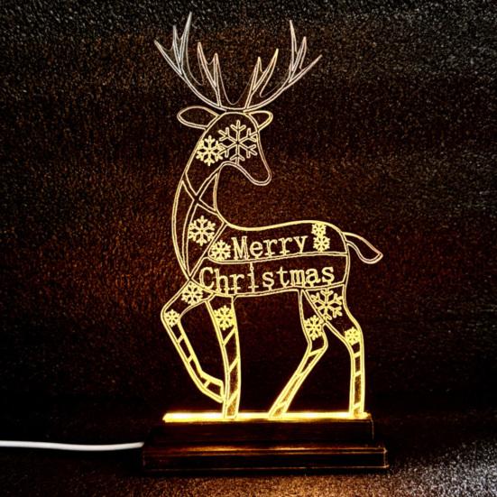 Metal Lighted Christmas Deer Decoration Light Up Reindeer Figurine with Wooden Base for Indoor Outdoor Home Yard Tabletop Decor