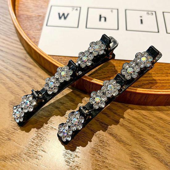 Korean Style Elegant Tight Anti-fall Side Bang Clip Shiny Rhinestone Flower Decor Double Layer Hairpin Hair Accessories