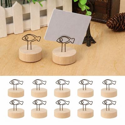10PCS Round Fish Shape Round Wood Clip Wood Message Stand Minimalist Decor Photo Clamp Home Table