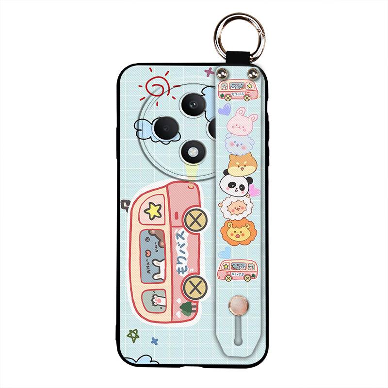Back Cover Waterproof Phone Case For OPPO Reno12F 5G Silicone Wristband Ring Cartoon Shockproof Anti-knock Wrist Strap