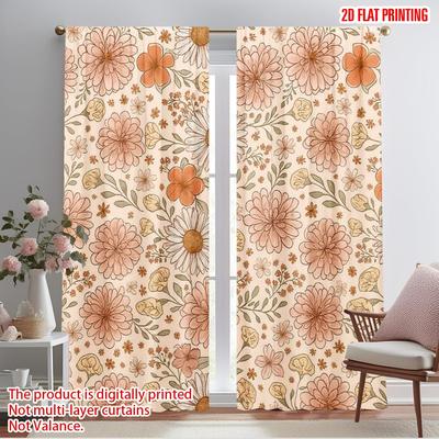 2pcs,2D Plane Printing Popular Curtain Panels Blossom Harmony Polyester Woven (without Rod) Decorations Outdoor for Living Room,