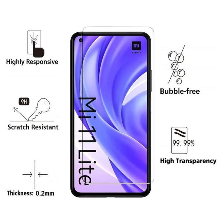 Tempered Glass - Phonillico® - Xiaomi MI 11 LITE - Pack of 2 - Scratch-resistant - Screen Protector