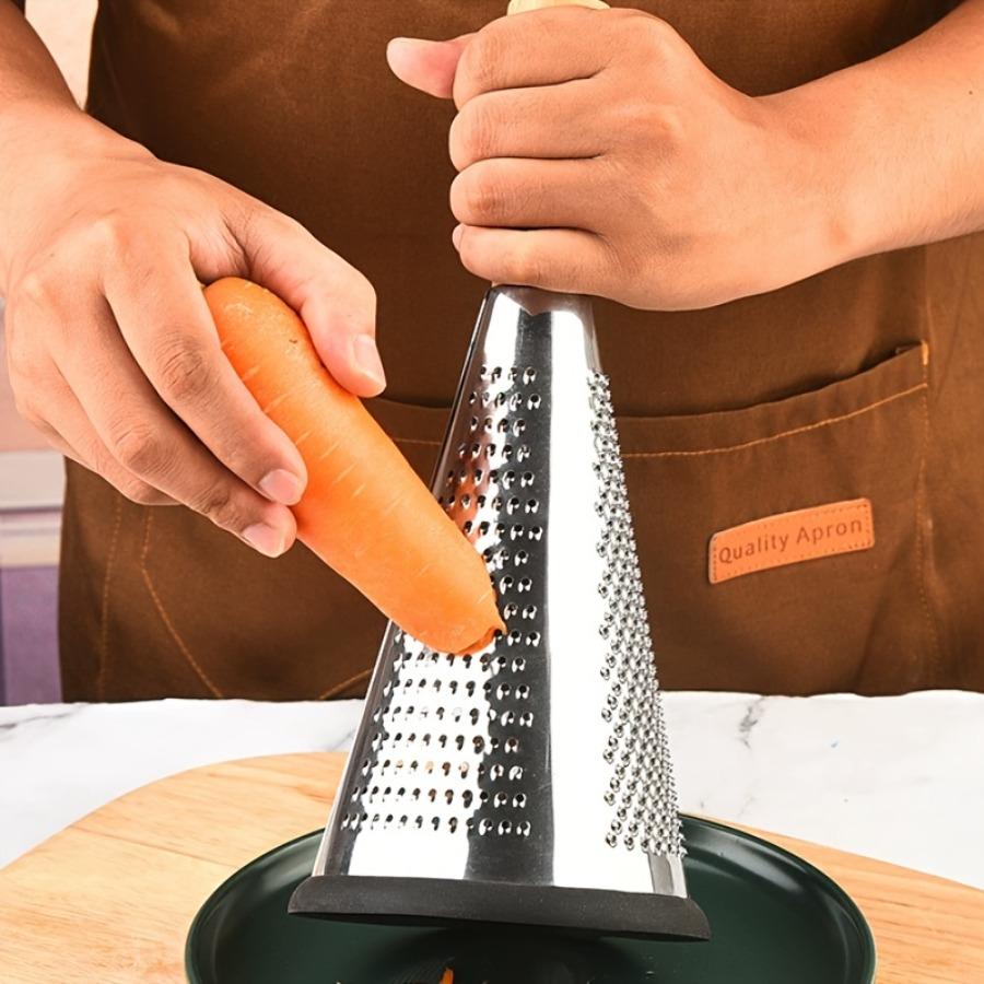 SHAON Stainless Steel Conical 3-Sided Vegetable Grater, Cheese Shredder with Wooden Handle, Multifunctional Kitchen Melons and Fruits, Vertical