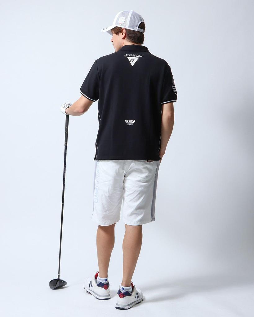 GATCHA Golf Pique Patch Basic Polo Shirt, Men's Unisex Short Sleeve Golf Shirt, Sportswear, Clothing, Black, Size L, 252GG1200