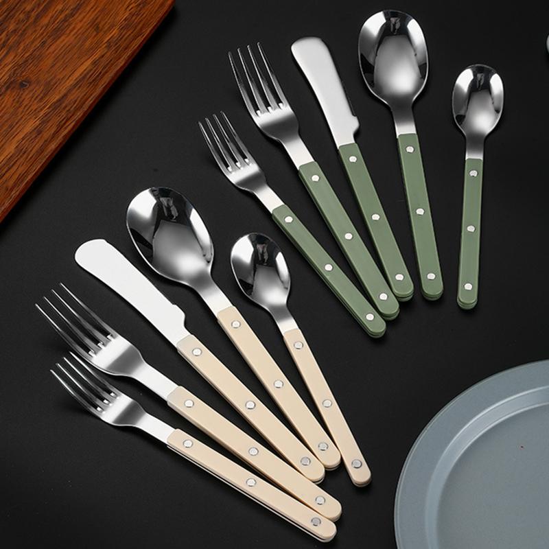 5pcs ABS Handle Rivets Stainless Steel Cutlery Set Western Tableware Serving Spoon Knife Fork Teaspoon Kitchen Flatware