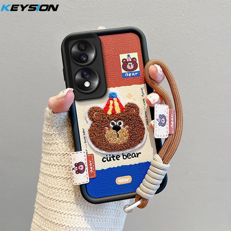 

KEYSION Cartoon Cute Plush Embroidery Case for HONOR 70 5G with Lanyard Silicone Shockproof Phone Cover for Huawei Honor 70 for Honor 70 5G