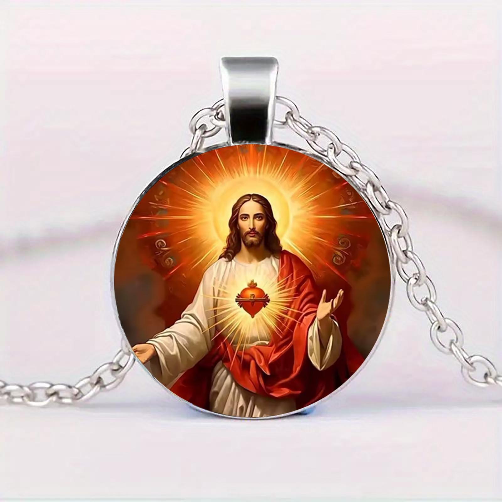 

A piece of Jesus Sacred Heart faith guardian religious jewelry glass pendant suitable for daily wear for men and women