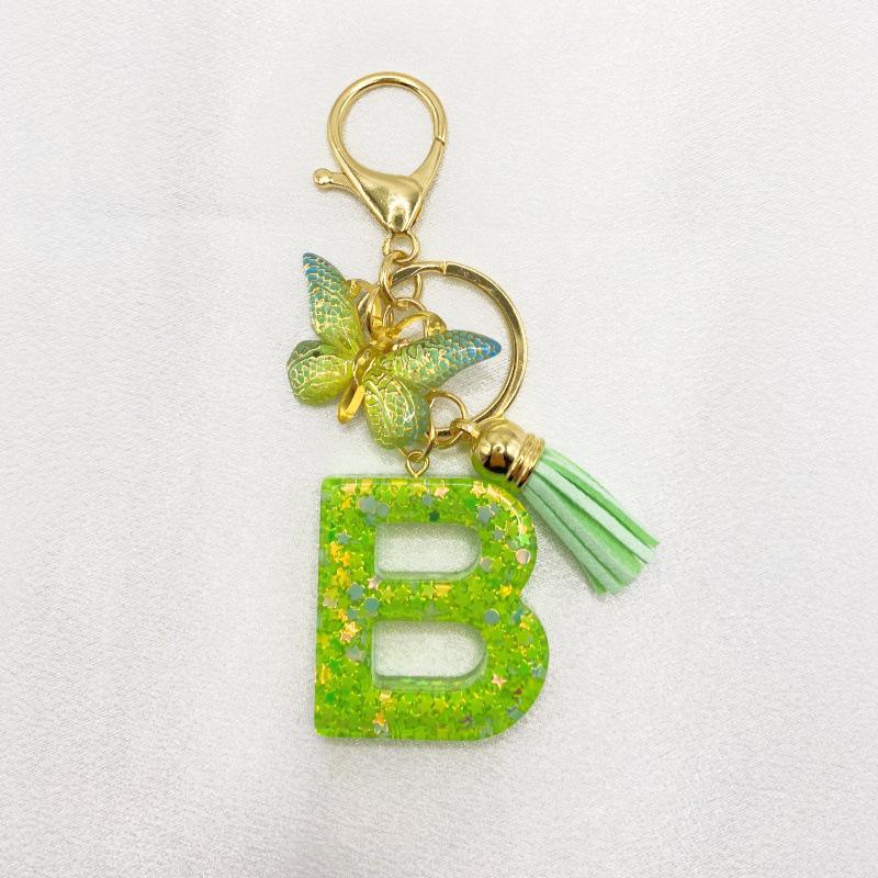 26-Letter Alphabet Resin Keychain with Star Sequins & Tassel Charm