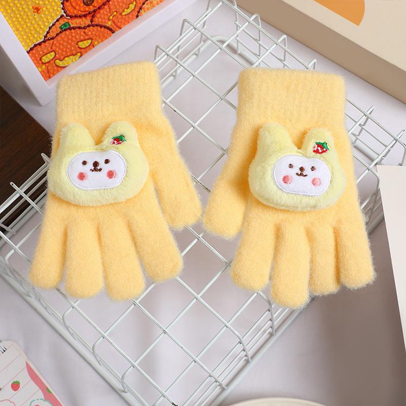 Children'S Cute Cartoon Strawberry Rabbit Gloves Autumn And Winter Warm Gloves Cold And Windproof Knitted Gloves