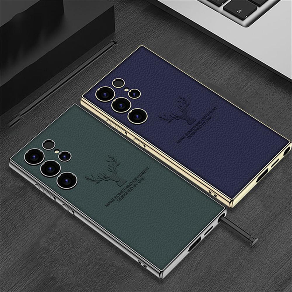 For Samsung Galaxy S24 Ultra Case Deer Pattern Electroplating TPU+PC+PU Phone Back Cover