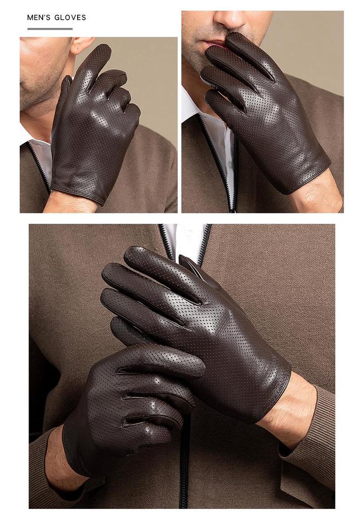 Men's Slim Fit Touchscreen Leather Driving Gloves - Breathable Sheepskin for Spring/Summer.