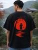 Thick Black Oversized T-Shirt with Samurai Print