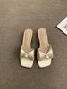 Pearl bow thick heel cool slippers women's summer wear fashion flat women's shoes one-word slippers 2025 summer new