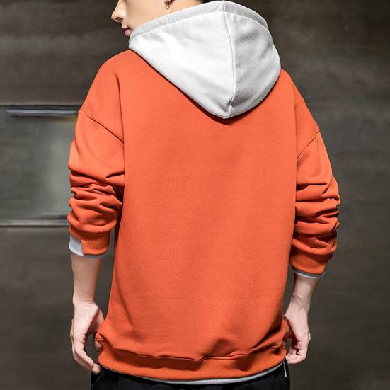 Men Hoodie Contrast Colors Drawstring Casual Long Sleeve Thick Loose Autumn Hoodie for Daily Wear