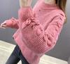 Fleece žinylkový svetr s výstřihem kravata Mašle s dlouhým rukávem pletený svetr jednobarevný volný oversized svetr