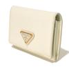 Used 11569 Saffiano Triangle Card Holder 1MC110 QHH F0009 7946 Current Calfskin White Bifold RFID Logo Bianco Unisex