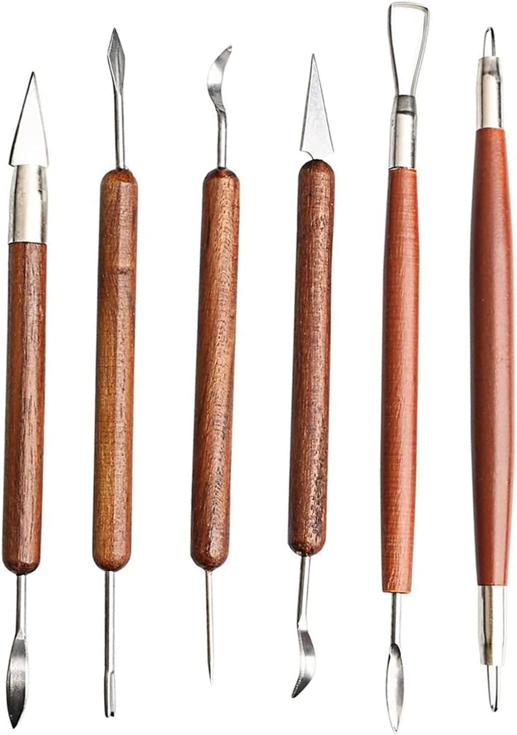 6 Pièces Outils de Sculpture sur Argile Céramique Double Face Poignées Lisses en Bois. United States