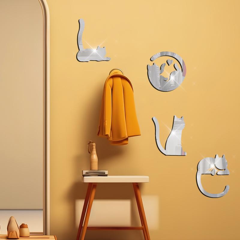 Decorative Cat-Shaped Acrylic Wall Sticker for Bedroom, Living Room, and Kids' Room