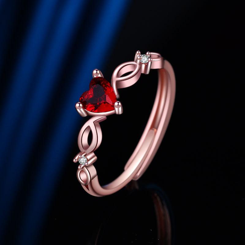 Bague Viva pour femme en or rose plaqué avec zircon incrusté, bague rouge en forme de cœur, accessoires de mode, ajustement d'ouverture