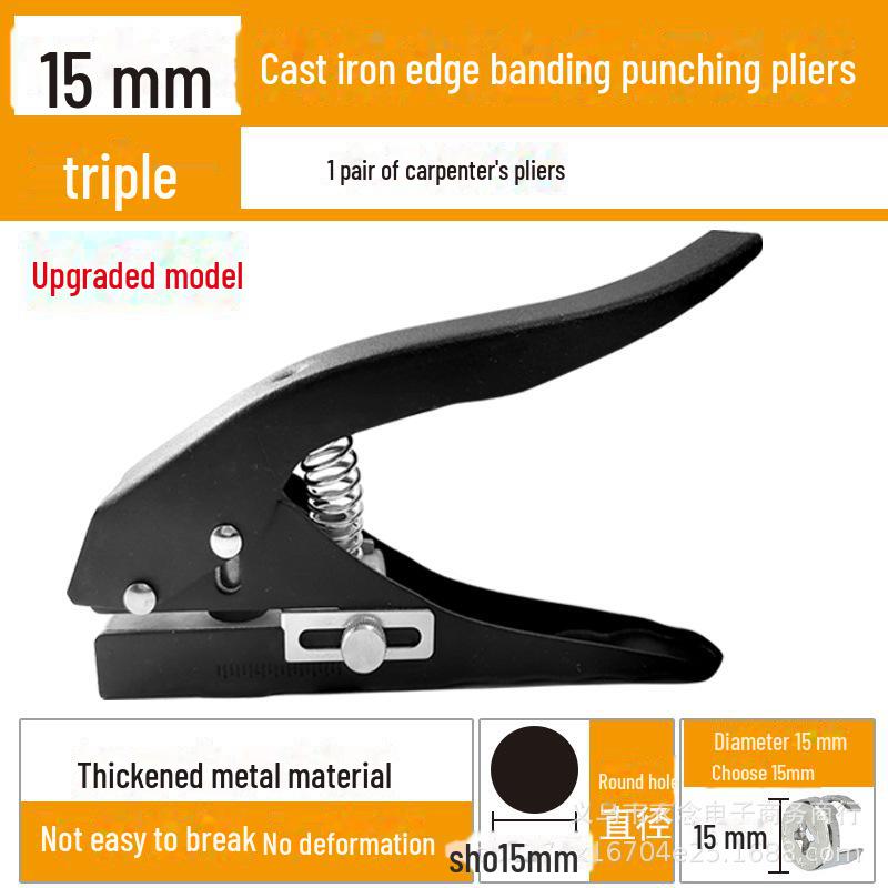 Woodworking Edge Banding Leather Punch Pliers - Large 3-in-1 Nail Patch Tool with 12mm, 14mm, 15mm Holes