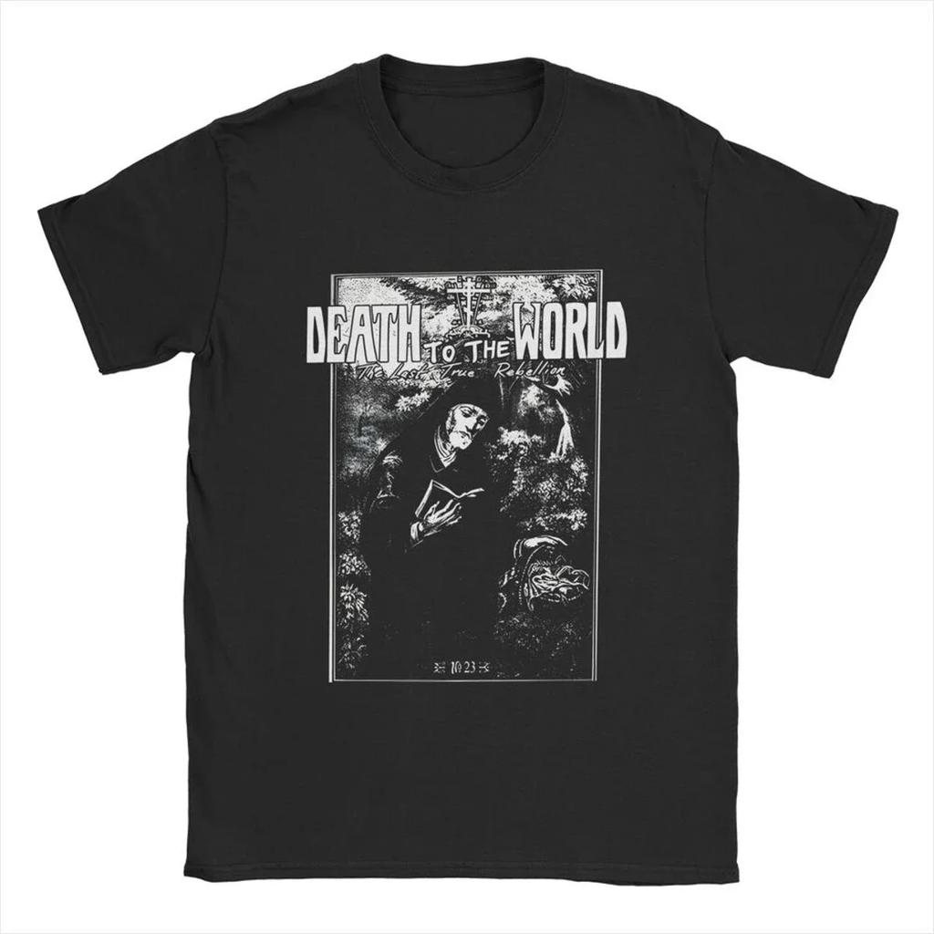 Vintage Russian Orthodox Saying Inscriptions Skull T-Shirts Men O Neck Cotton T Shirt Death To World Tee Plus Size Clothing