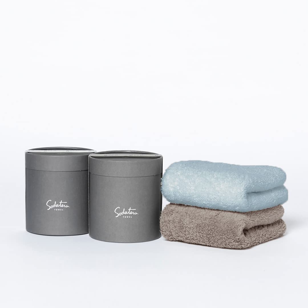 

Growing Towel feel Face Towel Pair Set Perfect gift for weddings or comes in a Fog Blue x Moon Greige 34 x 85cm Cotton - housewarmings, box. (blue)