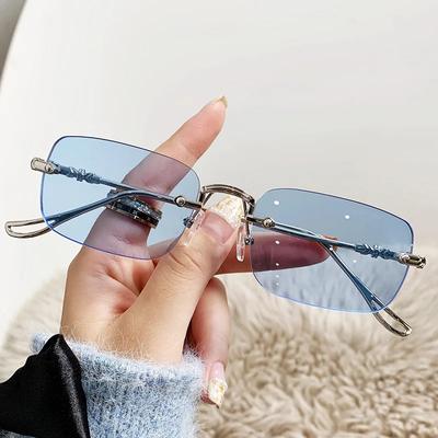 Metal Rectangle Sunglasses Woman Trendy UV400 Rimless Ocean Lenses Sun Glasses Vintage Eyeglasses