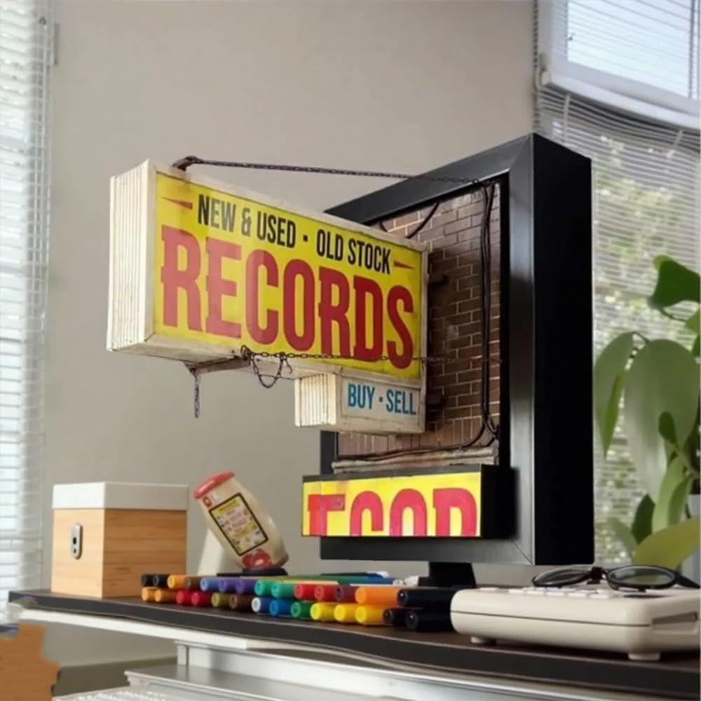 3D Miniature Record Store Retro Wall Light Energy Saving Retro Record Player Wall Light  Decoration