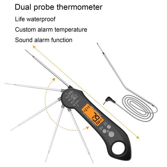1 sada Cooking Thermometer Vodotěsný Dvojitá sonda ABS Průhledný Digitální displej Masový teploměr Kuchyňské doplňky