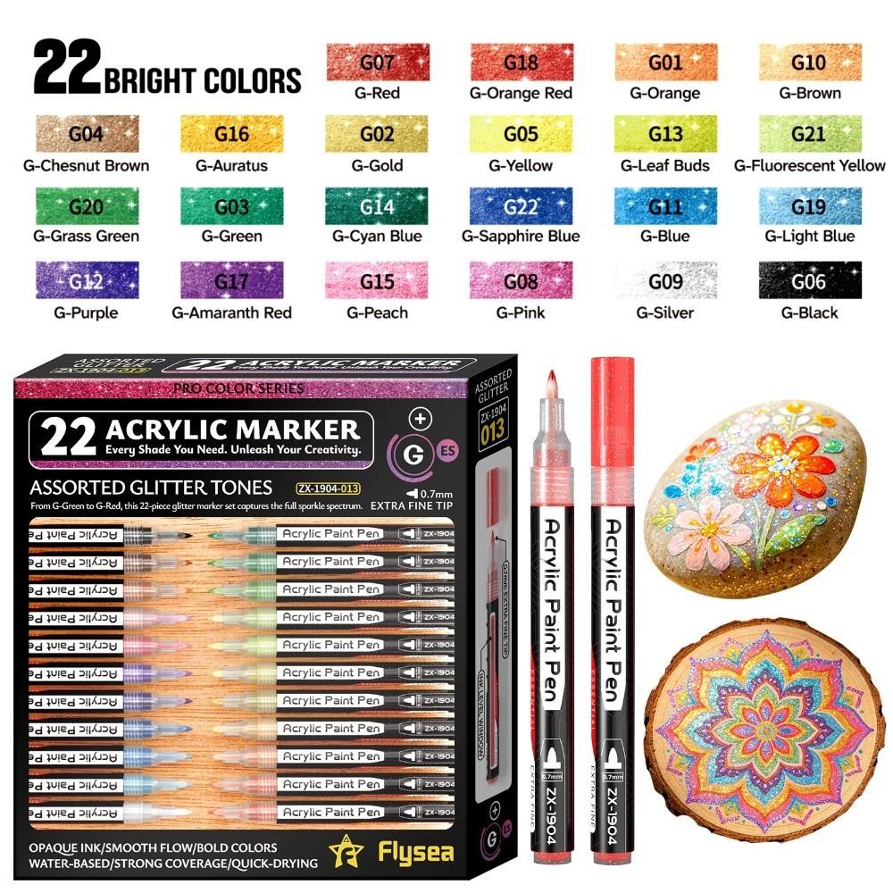 22pcs Stackable Color Acrylic Paint Pens 0.7mm Extra Fine Tip Hand Drawn Pen Graffiti DIY