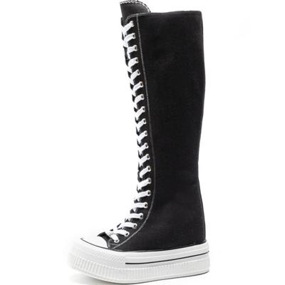 Bottes de 13 cm pour femmes, baskets en toile, chaussures montantes décontractées, bottes longues à lacets et fermeture éclair, baskets plates confortables