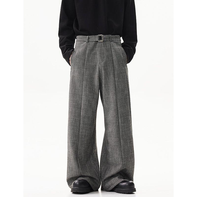 

Acrardic Old Money Style Bamboo Gray Woolen Suit Pants Men Trendy Cleanfit Loose Draped Casual Pants 2025 Black X L