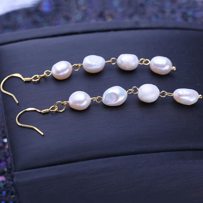 LSOOYH Natural Freshwater Pearl Earrings Fashion Party Geometric Long Earrings For Women Party Jewelry