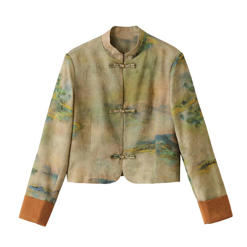 Frühling 2025 Damen vielseitige Jacke im chinesischen Stil mit Froschverschluss und Stehkragen, ZQ2506