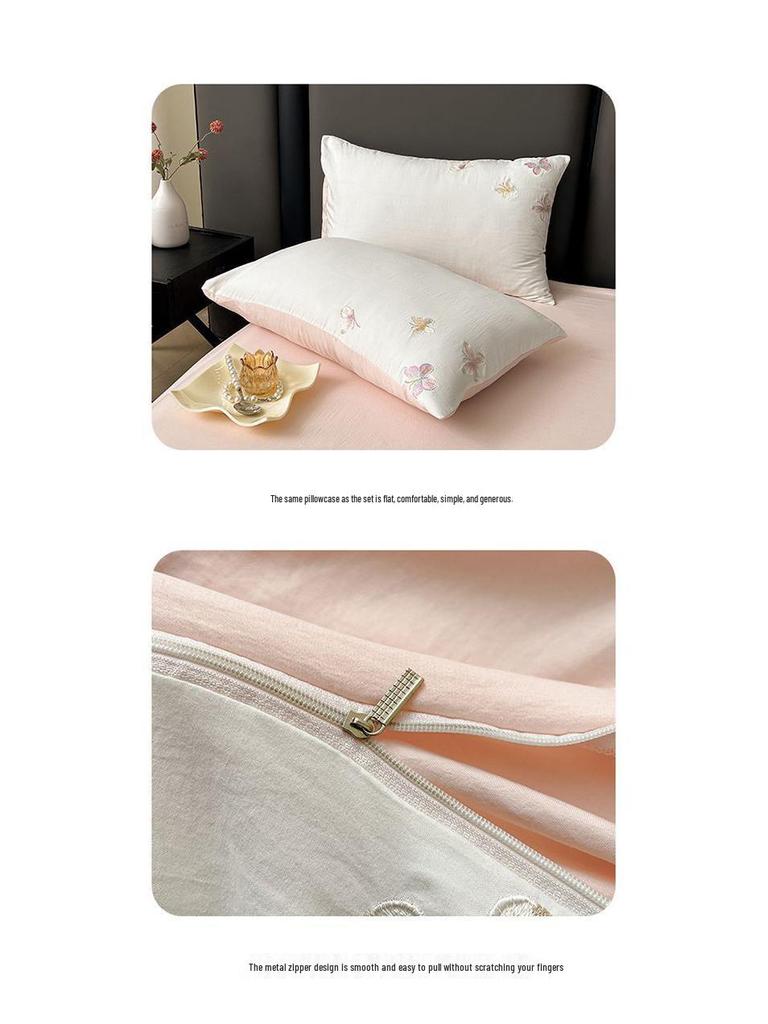 G5Z Light Luxury Embroidery Soft Cotton Bedding Set - Duvet Cover, Fitted Sheet, and Pillowcases.