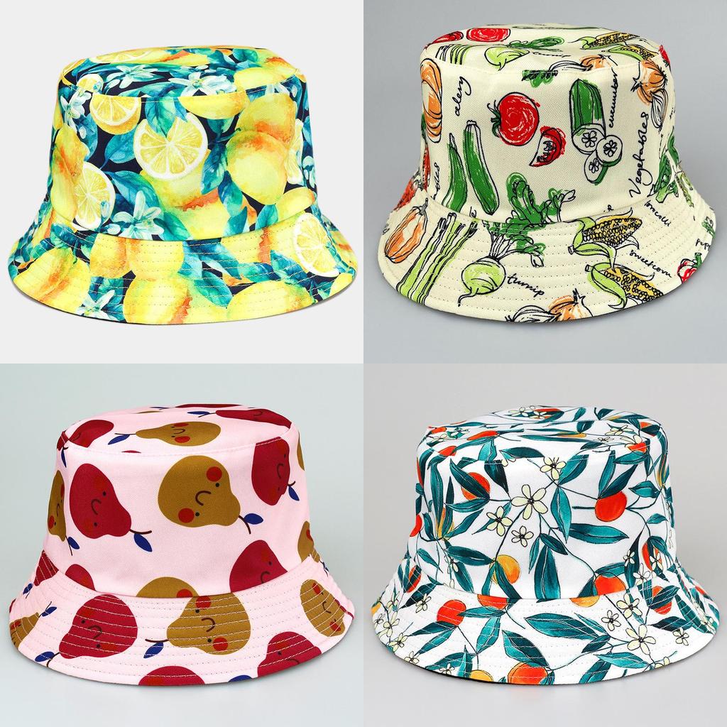 Tropical Fruits Reversible Fisherman Hat In Polyester For Summer Outdoor Sun Protection Characters Included)
