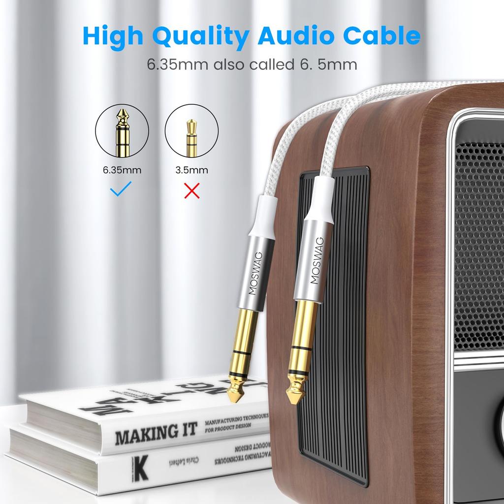 Guitar Line Stereo Standard Plug Wire Male to Male 10m Jack Instrument Nylon Suitable for Electric Speaker 6.35mm (10m) Reed, Braid, Guitar, Bass,