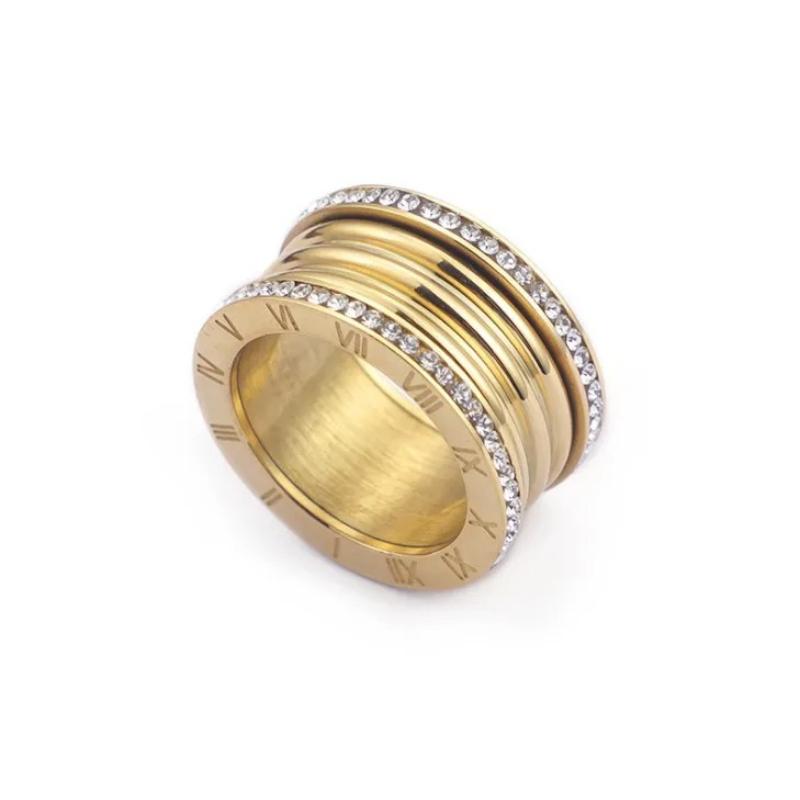 Anelli da donna in stile punk retrò da 12 mm con zirconi cubici, ideali per uomo e donna, stile hip hop, in acciaio inossidabile, con numeri romani, disponibili in 3 colori.