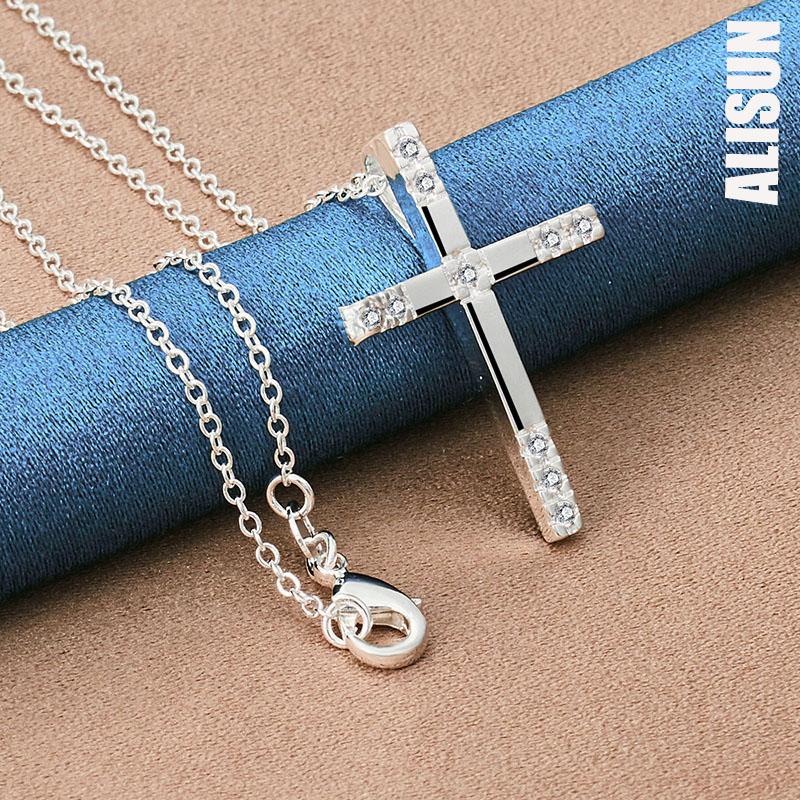 925 Sterling Silver Cross Zircon Pendant Necklace Fashionable Wedding Jewelry