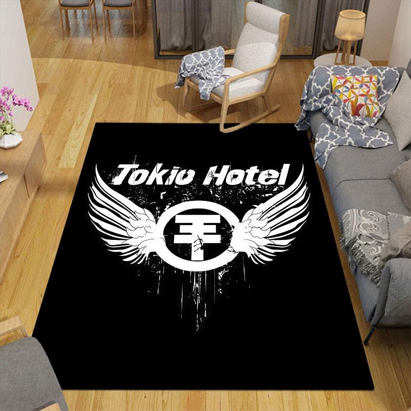 Tokio Hotel Flannel Printed Carpet, Home Sofa Decoration for Living Room & Bedroom, Non‑Slip Play Flannel Floor Mat for Game Room