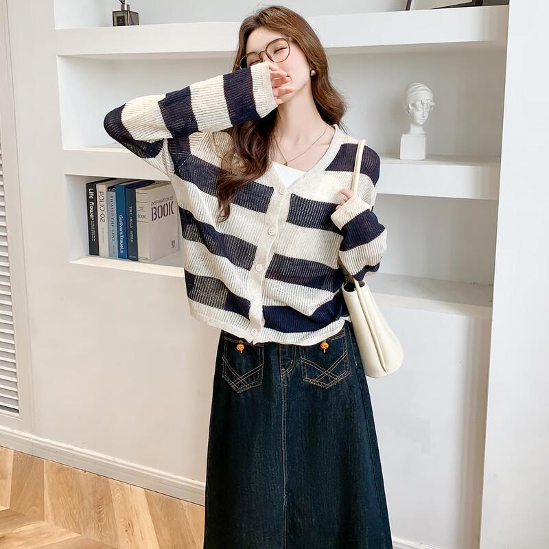 

Mokana Women s Striped V-Neck Cardigan One Size