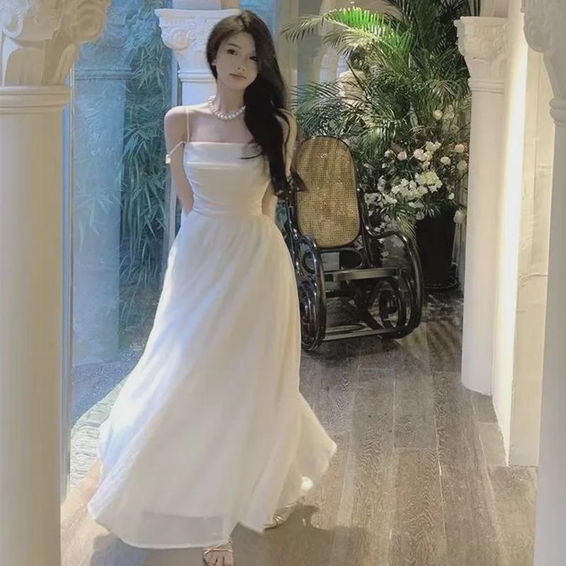 Damen Sommer 2024 Französischer Palaststil Slim Trägerkleid - Süß, Elegant und Lang.