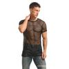 European Men's Fishnet Round Neck Short Sleeve Casual Loose Plus Size Top