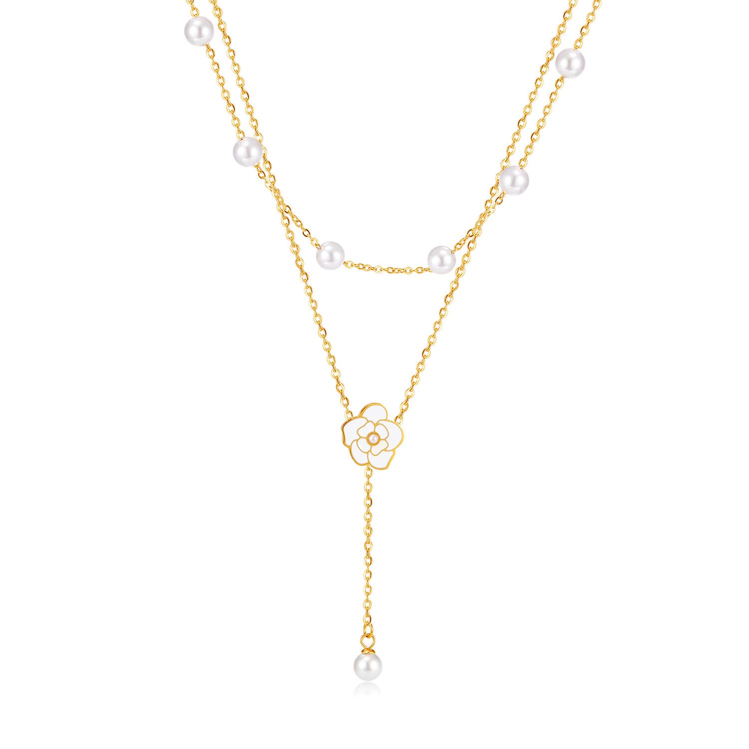 

Колье с кисточкой из жемчуга камелии: Элегантная летняя ключичная цепочка с подвеской из титановой стали для женщин