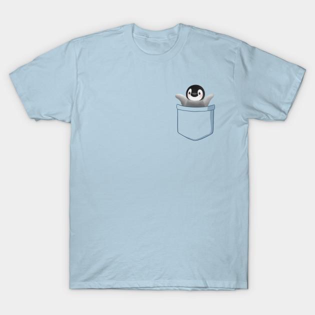

Men Black Print T-shirt Tiny Penguin In Fake Pocket No-Cut Transfer Paper Print Cotton Tshirt 2XL светло-синий