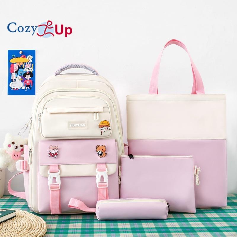 Small Fresh, Large-capacity Junior High School Schoolbag, Women's Casual, Durable, Burden-reducing Backpack, 3-piece Set