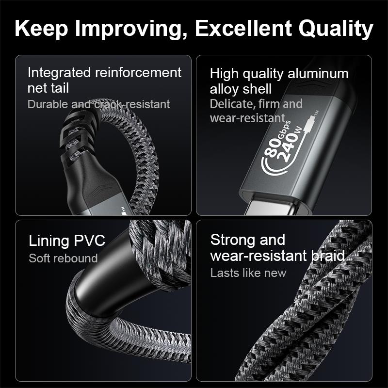USB4 Cable 80Gbps 240W 4K 144Hz Type C Fast Charging Thunderbolt 3 USB 4.0 USB C To C Data Transfer Cable For Laptop