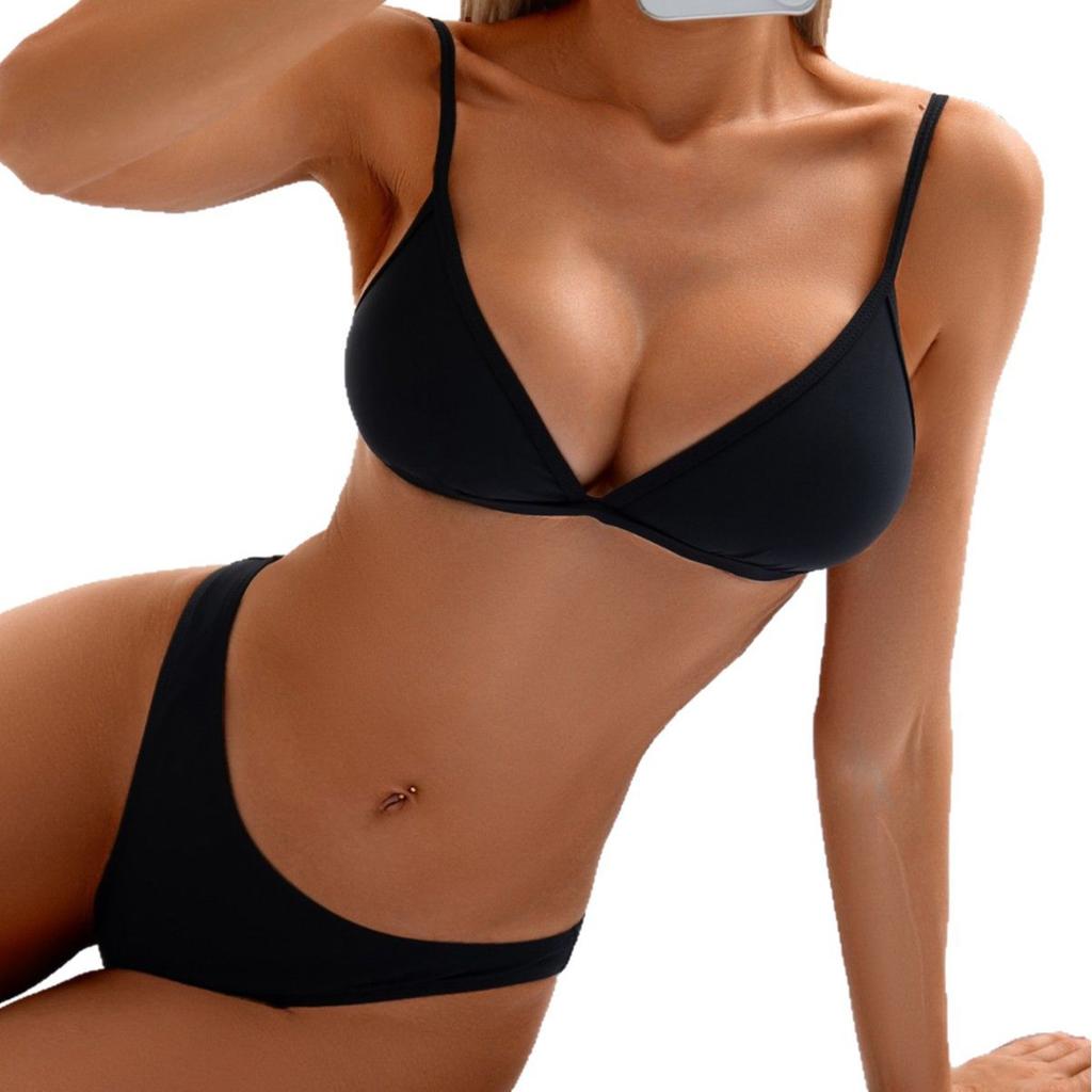 Women’s Sexy Three-Piece Bathing Suit Bikini Swimsuit Set, Solid Swimwear