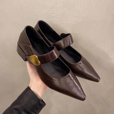 Retro French Pointed Brown Small Leather Shoes Women's 2025 New Shoes Autumn Soft-soled Single Shoes Mary Jane Loafers