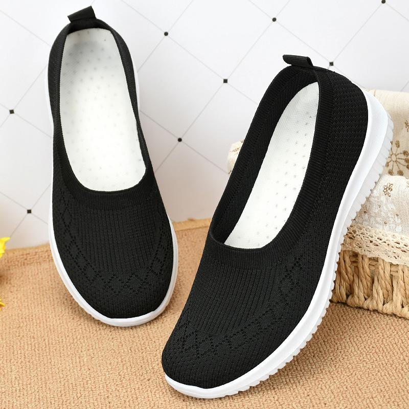Women's Breathable Flyknit Soft Sole Casual Shoes - Plus Size, Comfortable Mom Shoes 2025